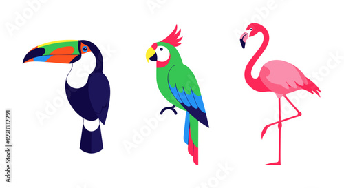 Toucan Parrot Flamingo Bird Trio 1.