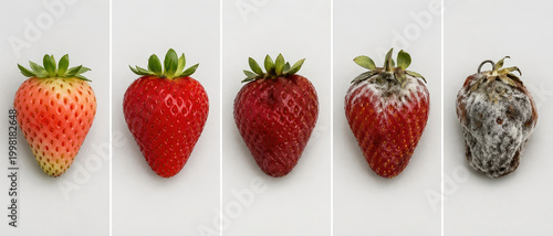 Canvas Print Strawberry ripening stages from fresh to moldy comparison