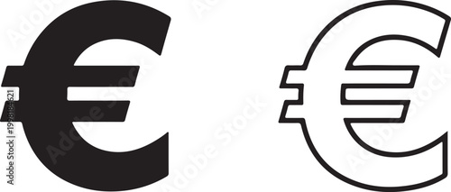 Dollar and euro icon set in solid and outline style, finance currency symbols for business use