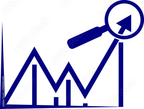 Blue Prediction Icon with Growth Graph and Magnifying Glass - Business Data Analytics, Market Forecasting, and SEO Performance Vector Illustration Isolated