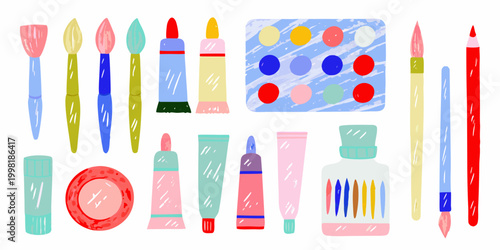 watercolor painting tools and supplies colorful vector illustration