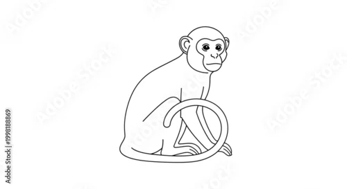 Obraz Monkey icon, primate illustration, animal symbol, line art
