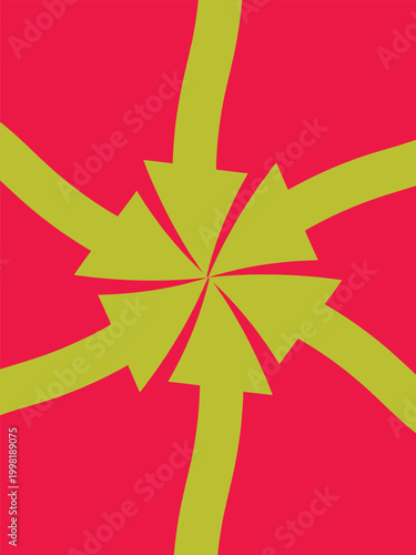 Inward Converging Yellow Arrows on Red Abstract Background