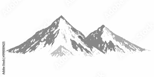 Mountain range sketch detailed pencil drawing on white background