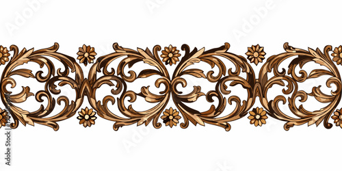 Floral ornament frieze seamless baroque pattern on white background