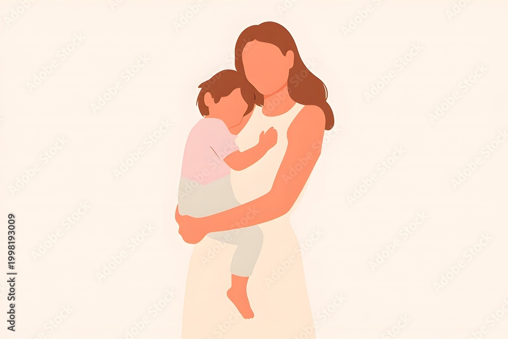 Obraz premium Nurturing Mother Embracing Child in Warm Minimalist Portrait Style