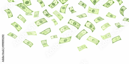 Falling us dollar banknotes money rain on white background