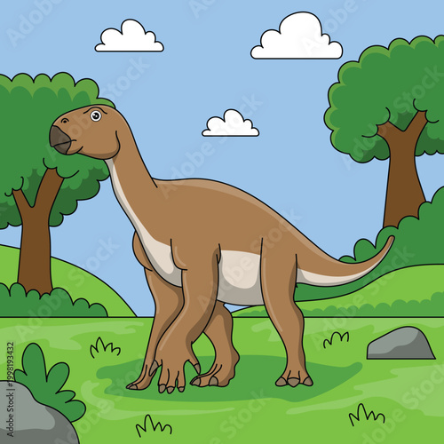 Принти на полотні Cute dinosaur Iguanodon cartoon character vector Illustration