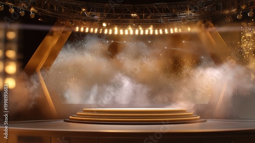 Elegant Stage Background with Dramatic Lighting and Golden Accents for Events and Performances