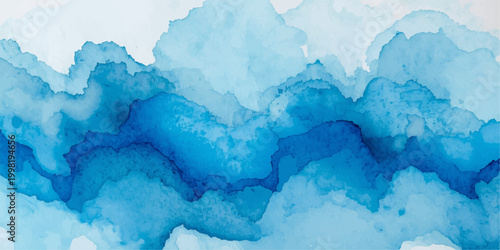 Blue iceberg floating in deep watercolor water under a light cloudy sky with a vintage grunge paper texture nature backdrop