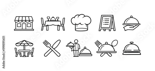 Collection of restaurant and dining icons for hospitality and food service