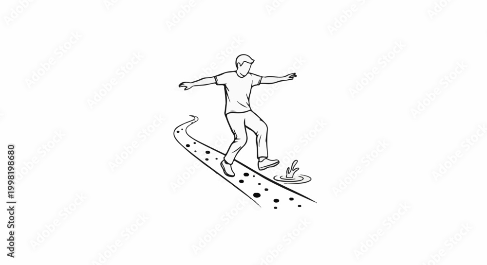 Fototapeta premium Person walking on a dotted path with a water splash at the end