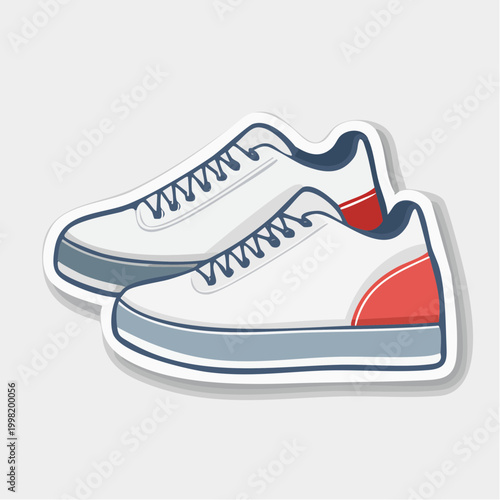 Pair of White Sneakers with Red and Blue Accents