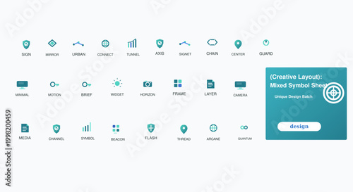 Teal icons on white background for web design in modern minimalist style with flat colors for software development