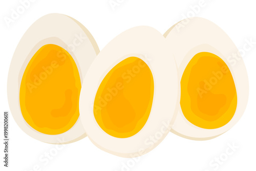 Boiled egg cut into slices. Healthy protein food, simple ingredient for breakfast and meal preparation, minimal isolated composition
