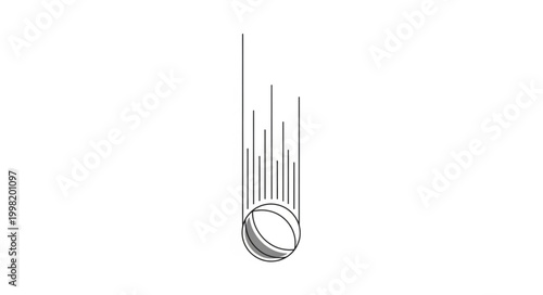 Hand drawn illustration of a ball falling downwards with motion lines.