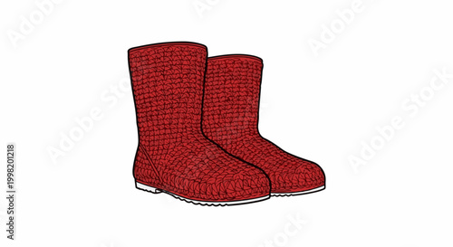 Pair of red textured rubber boots on a white background