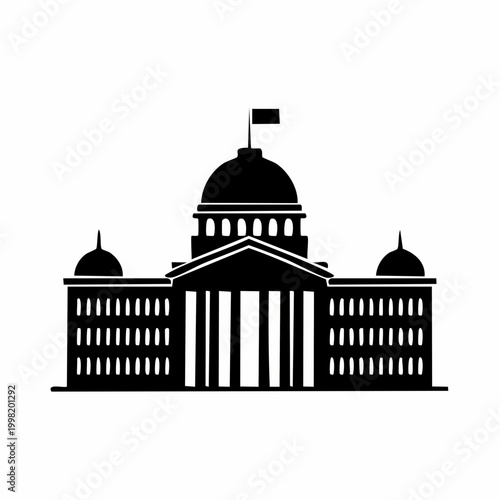 Silhouette of a Government Building with a Dome and Flag
