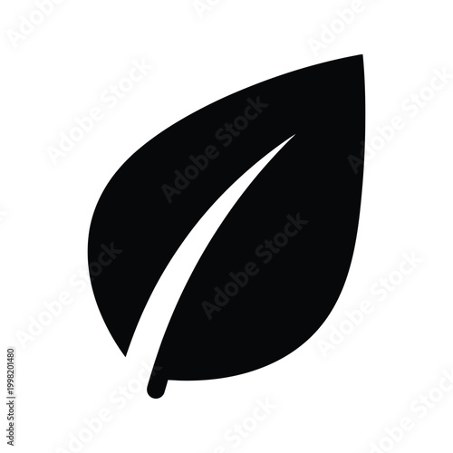 Black simple leaf icon with vein detail