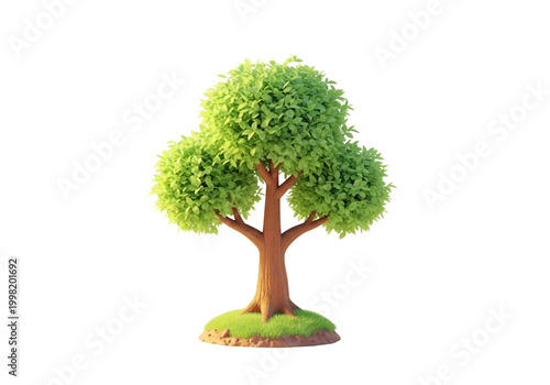 a tree with green leaves on a grassy mound vector illustration