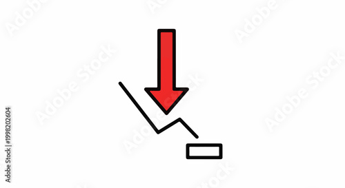Red arrow points down toward a declining graph line