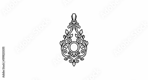 Ornate teardrop-shaped pendant with swirling filigree and leaf details