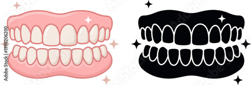Complete Upper and Lower Dental Denture Icon for Oral Prosthesis Vector Illustration 