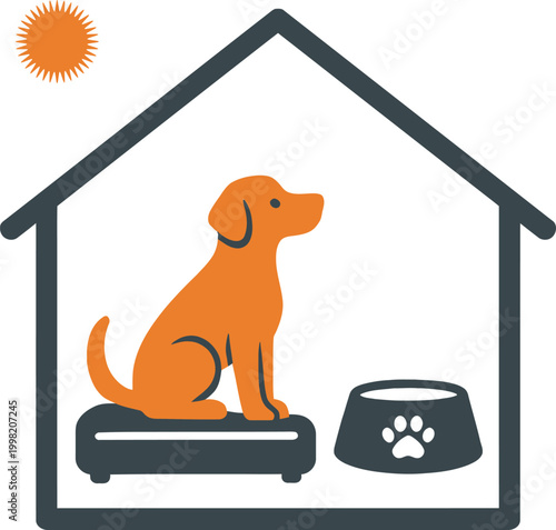 Dog Boarding Service Pet Hotel House Concept Minimal Flat Vector