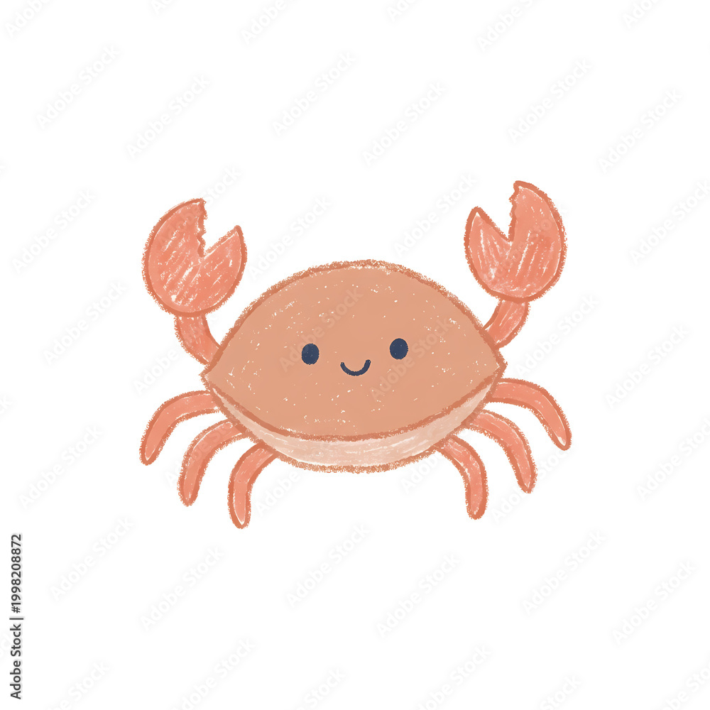 Fototapeta premium Cute smiling crab crayon drawing isolated on black background