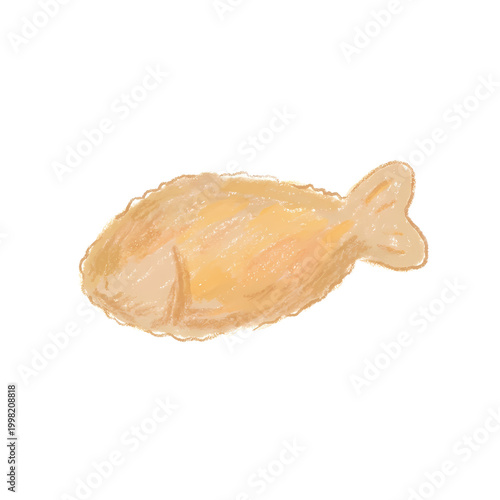 Hand painted golden fish shaped pastry illustration isolated on black background