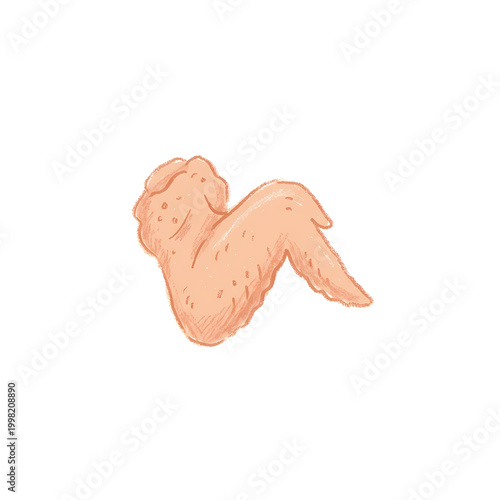 Hand drawn digital illustration of a raw chicken wing isolated on black