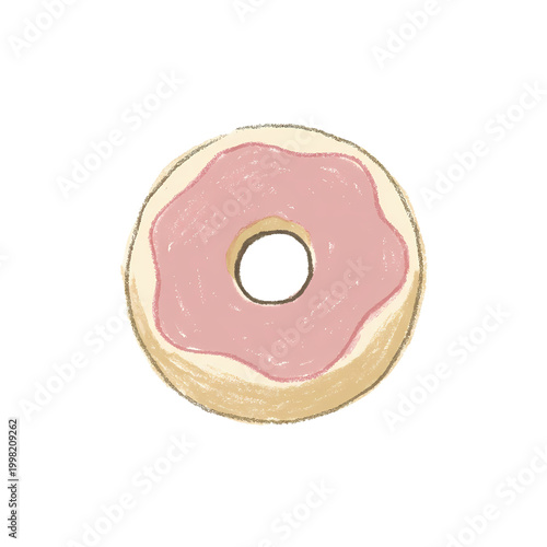 Digital illustration of a pink glazed donut on black background