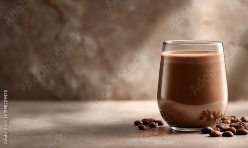 Rich chocolate drink in clear glass