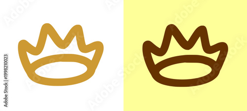 A sleek and minimalist gold crown symbol executed in a clean hand style graffiti tag. This urban street art piece features solid brown accents for a sharp and modern royal icon.