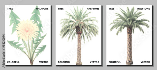 date bundle summer palm tree set halftone vector pop island art isolated dotted beach collection desert tropical