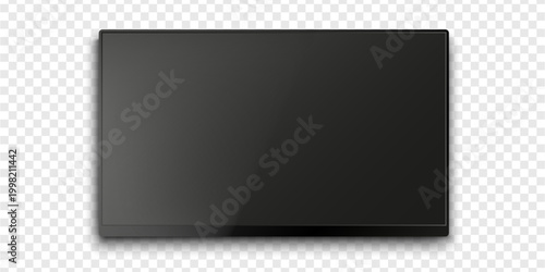 Lcd, plasma TV mockup with socket. 4k tv screen with reflection.