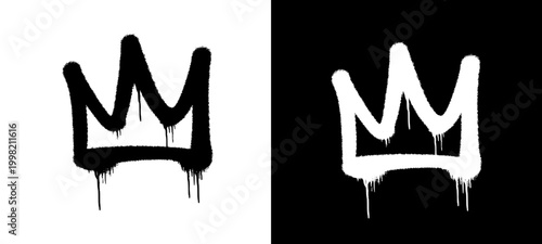 Minimalist yet bold white crown icon with intense spray paint drips. This urban hand style graffiti tag delivers a high-impact look for street brands looking for a raw royal symbol.