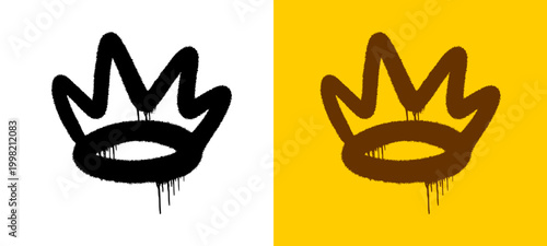 Sophisticated gold crown featuring a dark outline and heavy dripping paint texture. This street art hand style design blends a luxury royal theme with a raw and gritty urban aesthetic.