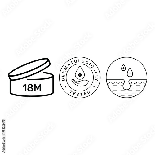 Cosmetic Period After Opening PAO Symbol and Dermatologically Tested Badge for Skincare Product Safety Labeling and Consumer Guidance