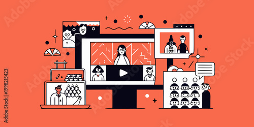 Vector illustration of video conference with diverse participants