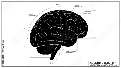 Detailed blueprint of a human brain, symbolizing cognitive function and scientific understanding.