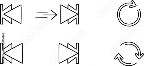 Forward Rewind and Loop Arrow Vector Icon Set Minimalist Line Art 9 Grid
