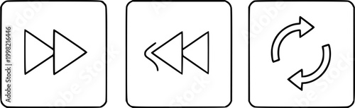 Forward Rewind and Loop Arrow Vector Icon Set Minimalist Line Art 9 Grid
