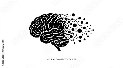 Abstract illustration of a human brain fragmenting into digital nodes, symbolizing neural networks and data.