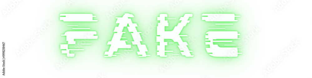 Obraz premium Green Fake Neon Text Effect Isolated on Transparent Background, Glitch Style Warning Label PNG