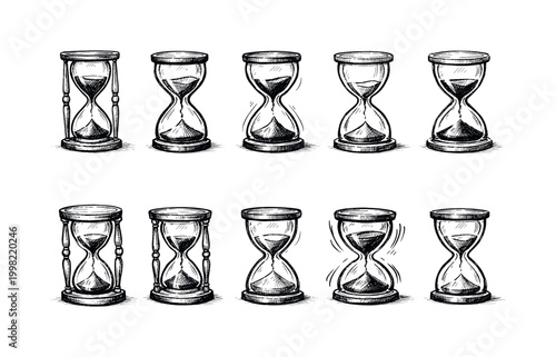 Collection of hand-drawn hourglasses illustrating the passage of time and measurement