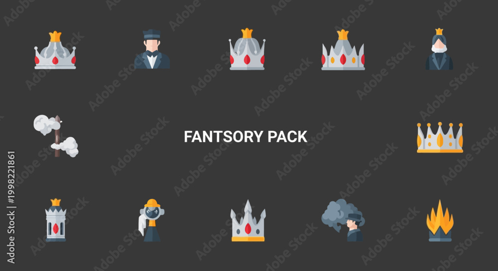 Fototapeta premium Fancy crown royal king symbols icons.
