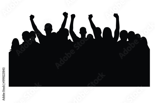 Crowd Silhouette Set with People Cheering and Raising Hands at a Concert or Public Event