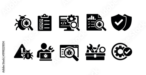 Software debugging and security icons collection for IT and development