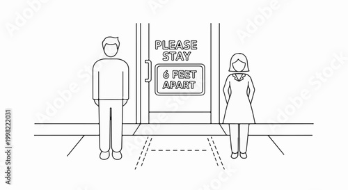 Social distancing reminder at entrance "Please Stay 6 Feet Apart" sign